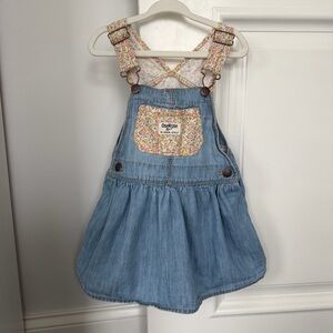 OshKosh B'gosh Blue and Floral Denim Girls Overall Dress, Size 2T